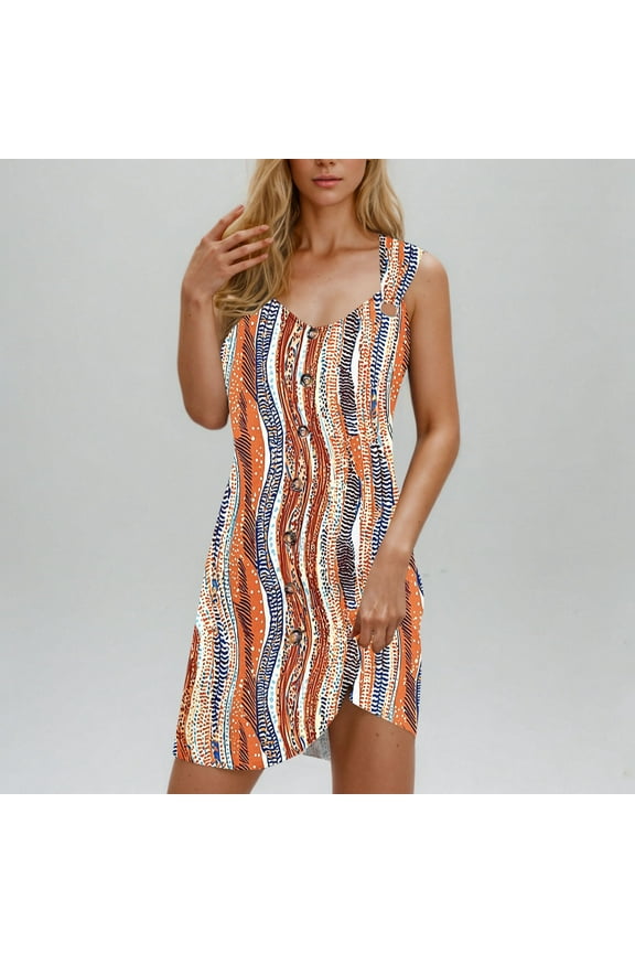 Wancir Vintage Floral V-Neck Camisole Dress with Fake Buttons for Spring/Summer Casual