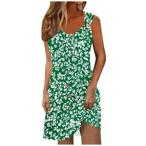 Wancir Vintage Floral V-Neck Camisole Dress with Fake Buttons for Spring/Summer Casual