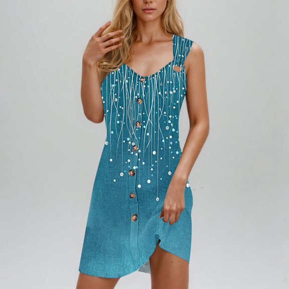 Wancir Vintage Floral V-Neck Camisole Dress with Fake Buttons for Spring/Summer Casual