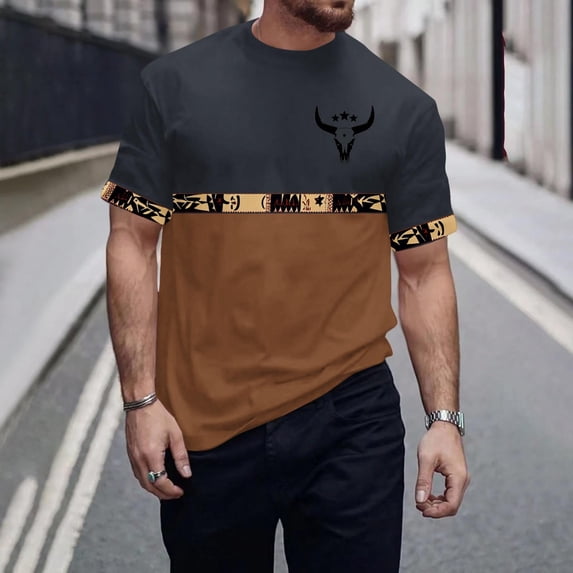 Wancir Western T Shirts for Men Short Sleeve Vintage Western Aztec Shirts Retro Deer Reindeer Graphic Tee