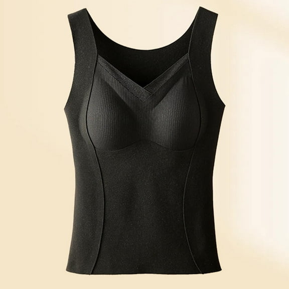 Wancir Wide Strap Tank Top Thermal Underwear with Built in Bra Cotton Self Heating Camisoles Plus Size Casual