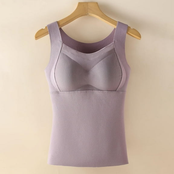 Wancir Wide Strap Tank Top Thermal Underwear with Built in Bra Cotton Self Heating Camisoles Plus Size Casual