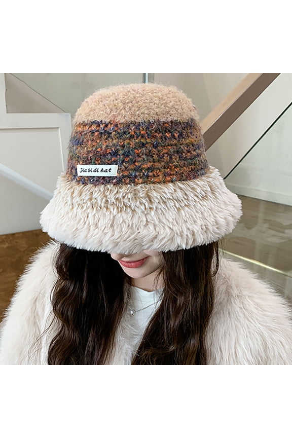 Wancir Winter Bucket Hat Fluffy Faux Fur Fisherman Cap for Women Men Solid Color Style