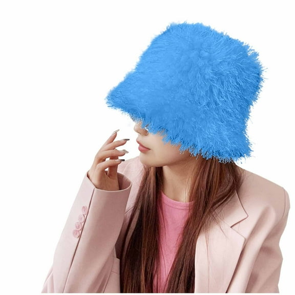 Wancir Winter Faux Fur Furry Bucket Hat Fluffy Fuzzy Warm Hat Plush Fisherman Hat for Women Teens Girls