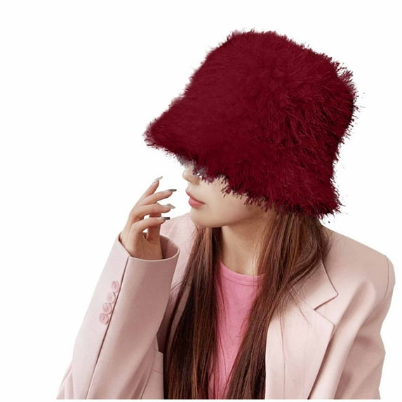 Wancir Winter Faux Fur Furry Bucket Hat Fluffy Fuzzy Warm Hat Plush Fisherman Hat for Women Teens Girls
