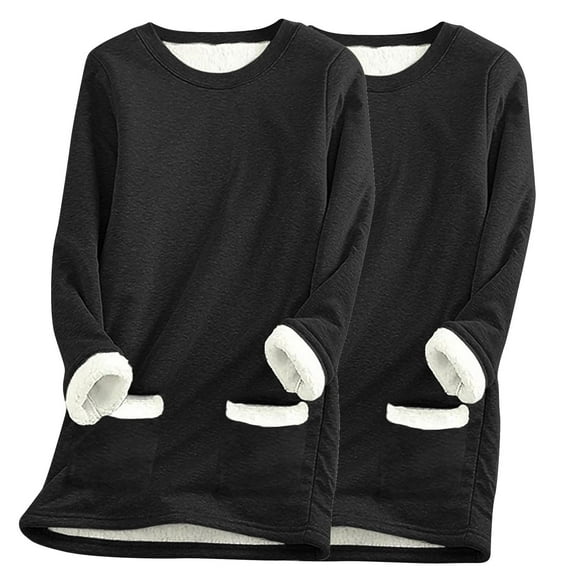 Wancir Winter Fleece Lined Warm Shirts for Women Casual Solid Color Long Sleeve Crewneck Tunic Tees Casual Thermal Top