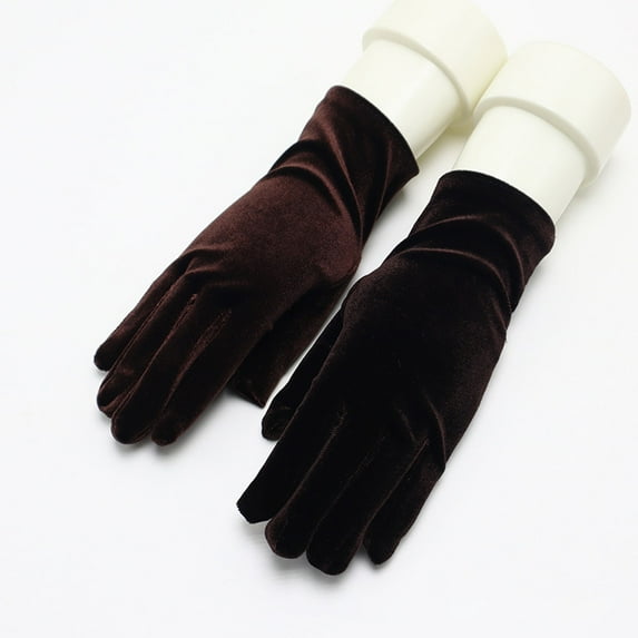 Wancir Winter Warm Thick Fleece Windproof Mittens Short Satin Gloves Opera Gloves Wrist Length
