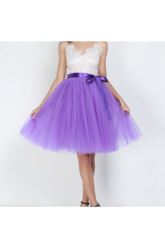 Wancir Women 5 Layers Tulle Skirt - Tea Length High Waist Bridal Midi Skirt Tutu for Wedding Party Evening