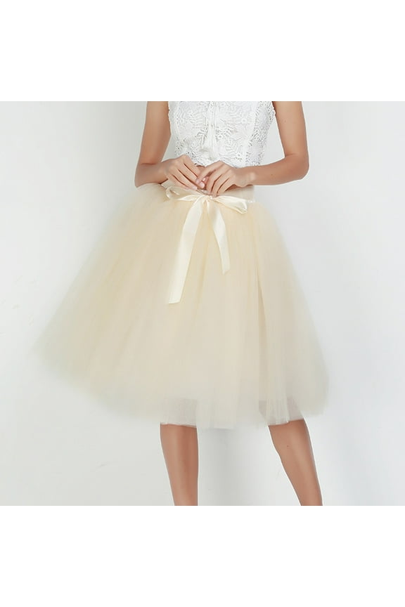 Wancir Women 5 Layers Tulle Skirt - Tea Length High Waist Bridal Midi Skirt Tutu for Wedding Party Evening