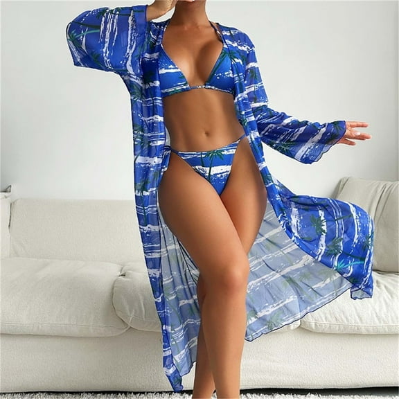 Wancir Women Bathing Suit 3 Piece Swimsuit Drawstring Bikini Set Long Sleeve Beach Cover Up Boho Swimwear Set with Boy Shorts