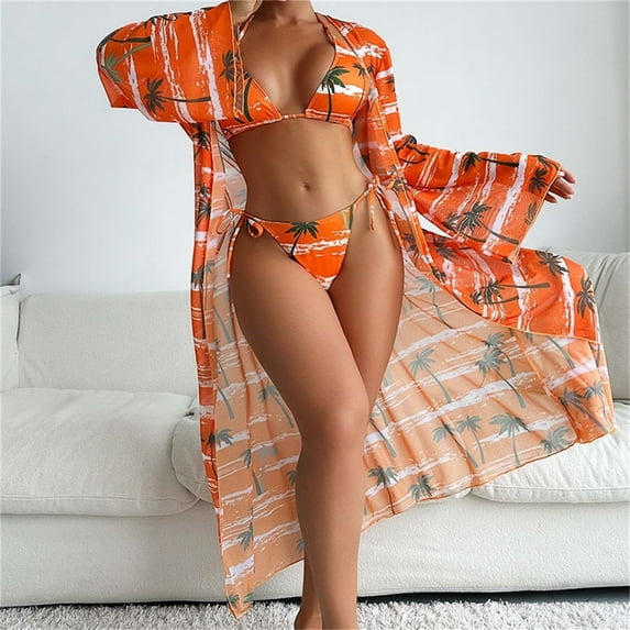 Wancir Women Bathing Suit 3 Piece Swimsuit Drawstring Bikini Set Long Sleeve Beach Cover Up Boho Swimwear Set with Boy Shorts