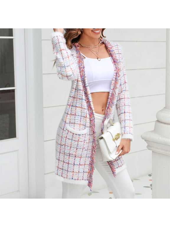 Wancir Women Boho Cardigan Sweater Open Front Maxi Knit Sweaters Aztec Tribal Tassel Fringe Thin Coat With Pockets