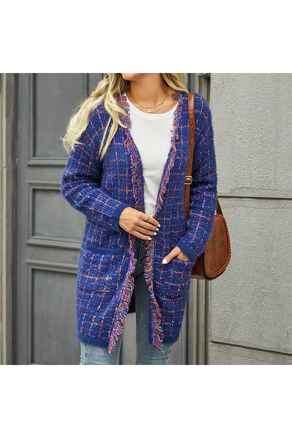 Wancir Women Boho Cardigan Sweater Open Front Maxi Knit Sweaters Aztec Tribal Tassel Fringe Thin Coat With Pockets