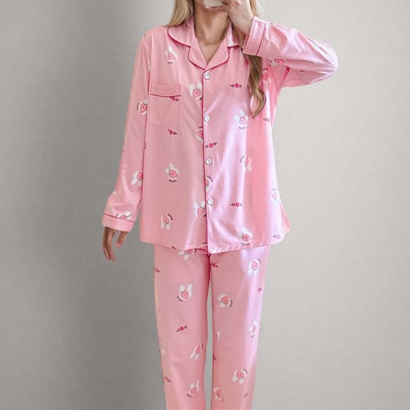 Wancir Women Christmas Pajamas Sets Xmas Long Sleeve Pants Pjs Sleepwear Santa Claus Printed Nightwear