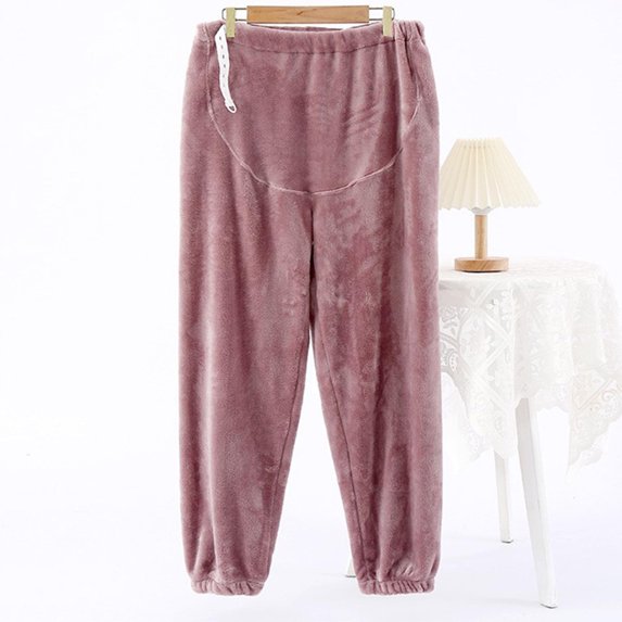 Wancir Women Elastic Solid Fuzzy Pants Belly Support Plush Pjs Bottom Leg Tight Fluffy Home Trouser Keep Warm Pajamas Pant