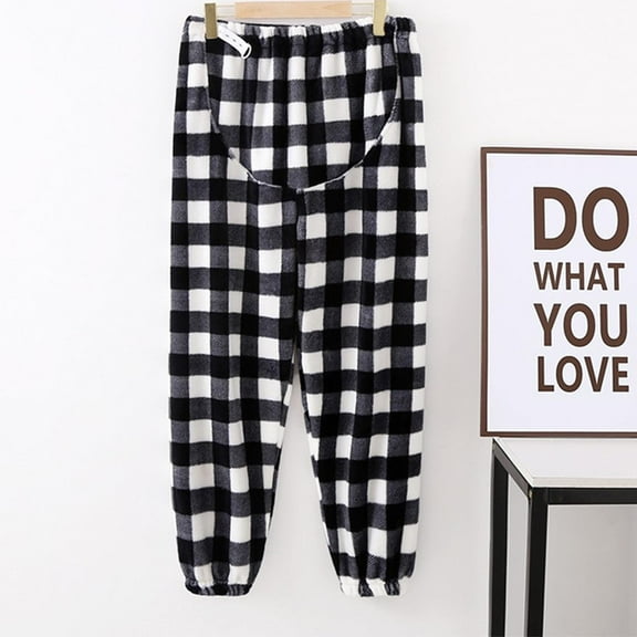 Wancir Women Elastic Solid Fuzzy Pants Belly Support Plush Pjs Bottom Leg Tight Fluffy Home Trouser Keep Warm Pajamas Pant