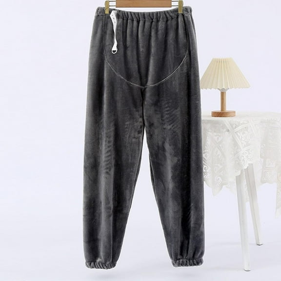 Wancir Women Elastic Solid Fuzzy Pants Belly Support Plush Pjs Bottom Leg Tight Fluffy Home Trouser Keep Warm Pajamas Pant