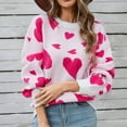 thumbnail image 1 of Wancir Women Heart Print Sweater Romantic Oversized Knitted Shirt Valentine's Day Love Graphic Long Sleeve Pullover Top, 1 of 9