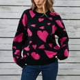 thumbnail image 1 of Wancir Women Heart Print Sweater Romantic Oversized Knitted Shirt Valentine's Day Love Graphic Long Sleeve Pullover Top, 1 of 9