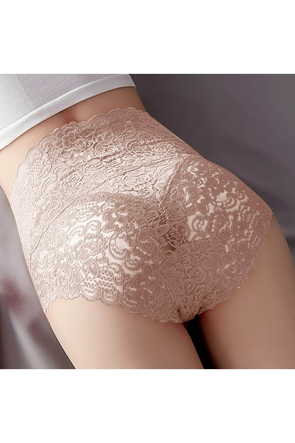 Wancir Women High Waist Solid Color Lace Sexy Transparent Scarless Abdominal Hip Lifting Plus Size Crotch Panel Briefs