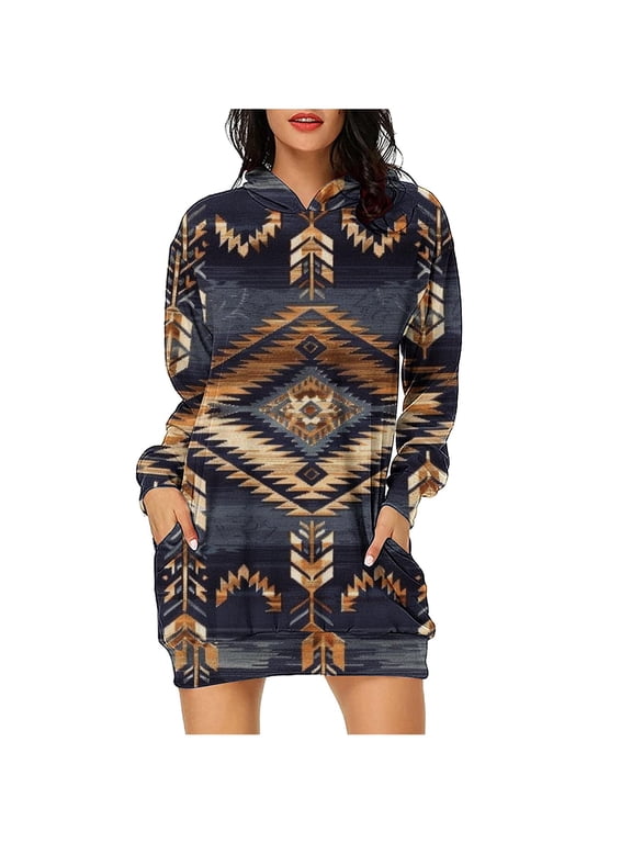 Wancir Women Hoodies Dress Hooded Sweatshirts Dress Casual Long Sleeve Tunic Dress Oversized Sweatshirts with Pocket