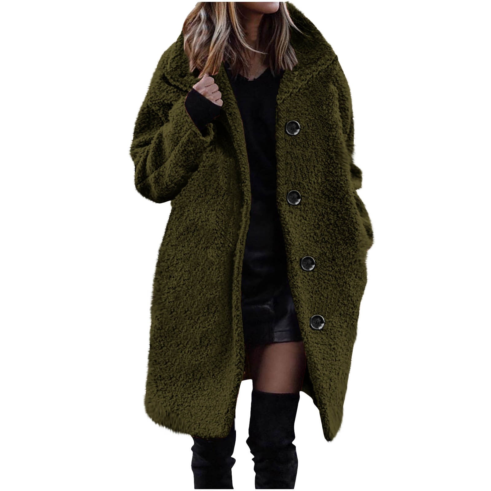 Brown Faux Fur Sherpa Long Sleeve Trench Coat Jacket