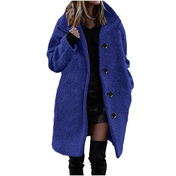 Wancir Women Long Sherpa Coat - Fuzzy Faux Fur Trench Jackets Winter Fleece Button Cardigan With Pockets