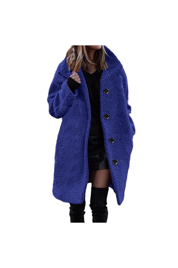 Wancir Women Long Sherpa Coat - Fuzzy Faux Fur Trench Jackets Winter Fleece Button Cardigan With Pockets