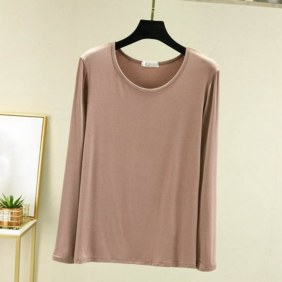 Wancir Women Long Sleeve Crew Neck Rayon Slim Fit Stretchy Layer T Shirts Tops