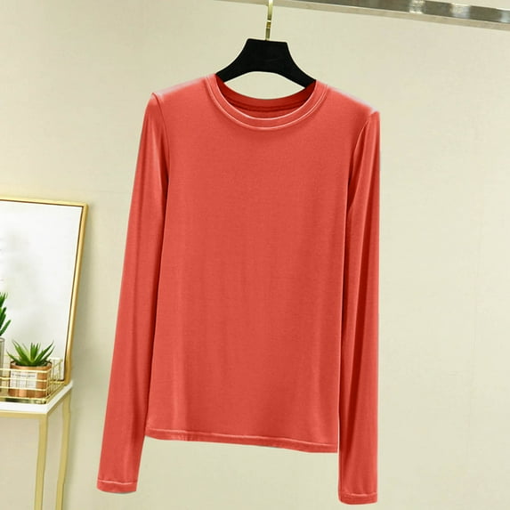 Wancir Women Long Sleeve Crew Neck Rayon Slim Fit Stretchy Layer T Shirts Tops