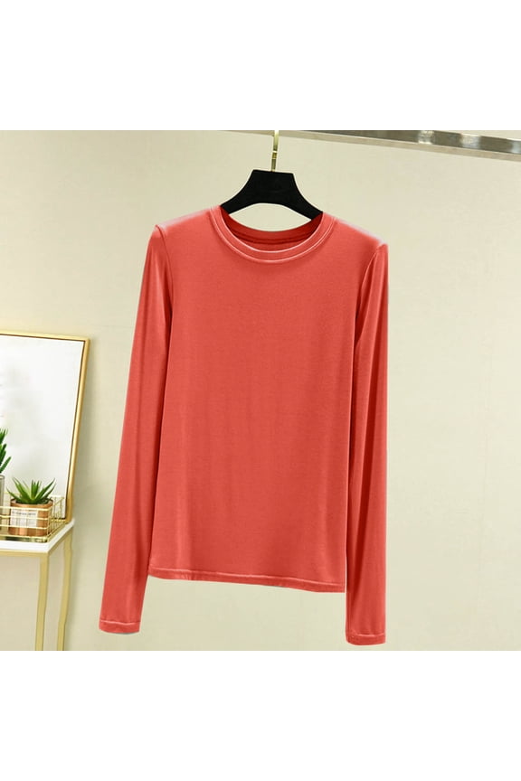 Wancir Women Long Sleeve Crew Neck Rayon Slim Fit Stretchy Layer T Shirts Tops