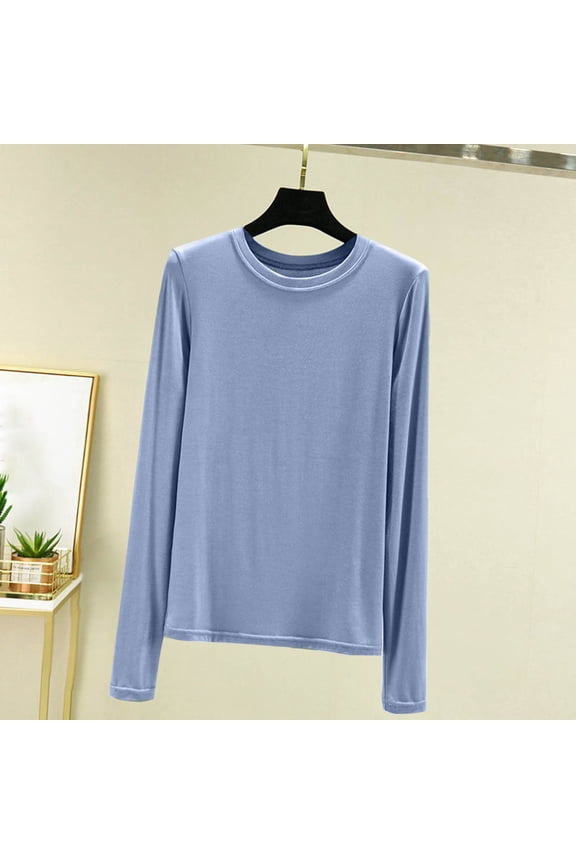 Wancir Women Long Sleeve Crew Neck Rayon Slim Fit Stretchy Layer T Shirts Tops