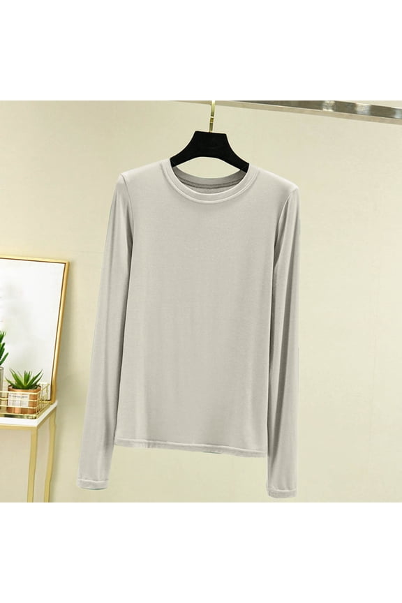 Wancir Women Long Sleeve Crew Neck Rayon Slim Fit Stretchy Layer T Shirts Tops