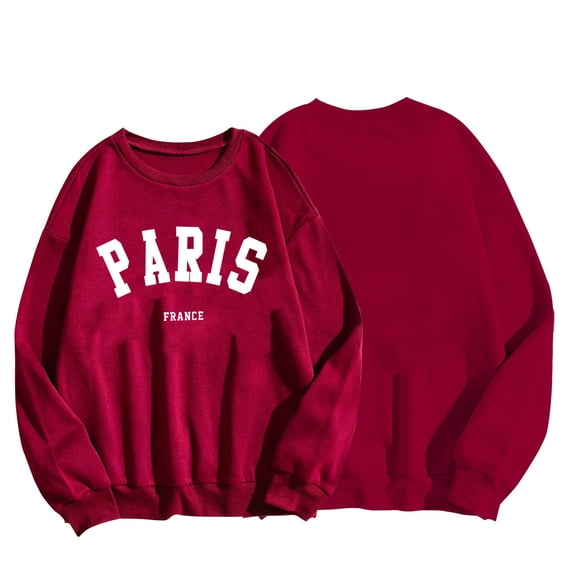 Wancir Women Long Sleeve PARIS Sweatshirts Round Neck Pullover Loose Lightweight Blouse Tops