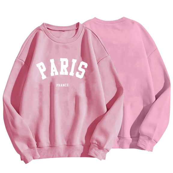 Wancir Women Long Sleeve PARIS Sweatshirts Round Neck Pullover Loose Lightweight Blouse Tops