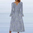 thumbnail image 1 of Wancir Women Long Sleeve V-Neck Casual Long Dress Pleated Waist Maxi Dresses with Pockets, 1 of 5