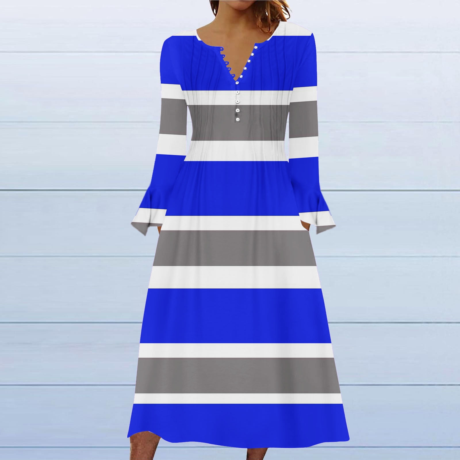 Wancir Women Long Sleeve V-Neck Casual Long Dress Pleated Waist Maxi Dresses with Pockets - Walmart.com Wancir Women Long Sleeve V-Neck Casual Long Dress Pleated Waist Maxi Dresses with Pockets - Walmart.com