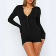 thumbnail image 1 of Wancir Women Long Sleeve V Neck Rompers Ribbed Button Down Yoga Rompers Sexy Pajama Unitard Outfit, 1 of 9