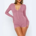 thumbnail image 1 of Wancir Women Long Sleeve V Neck Rompers Ribbed Button Down Yoga Rompers Sexy Pajama Unitard Outfit, 1 of 9