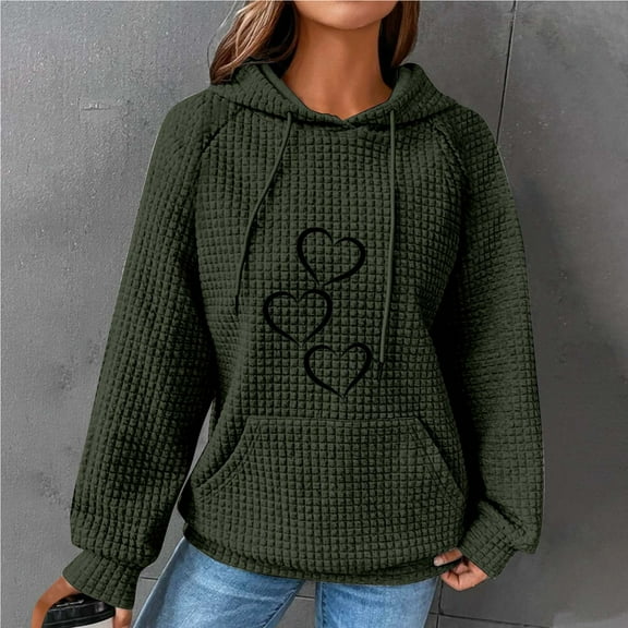 Wancir Women Oversized Hoodies Casual Basic Waffle Long Sleeve Pullover Top Solid Hooded Sweatshirt with Pocket