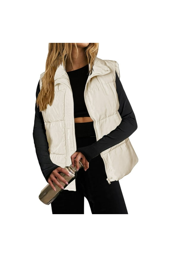 Wancir Women Puffer Vest Lightweight Stand Collar Sleeveless Winter Warm Zip Up Padded Outerwear Jackets with Pockets