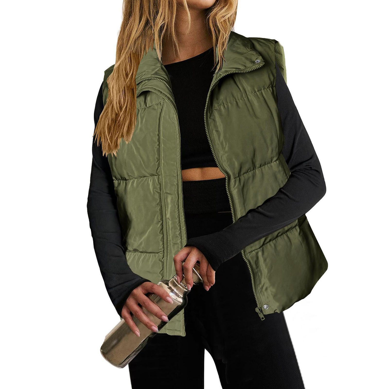 Wancir Women Puffer Vest Lightweight Stand Collar Sleeveless Winter 