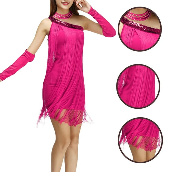 Wancir Women Sequin Elegant Sexy Tassels One Shoulder Mermaid Cocktail Evening Midi Party Formal Dress