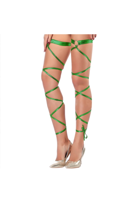 Wancir Women Sexy Leg Wraps for Rave Dancing Party Shiny Metallic Leg Wrap with O-Ring