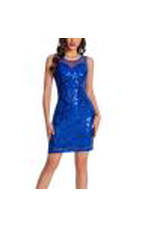 Wancir Women Sexy Sequin Dress - Halter Round Neck Sleeveless Mesh Bodycon Evening Party Club Night Wear