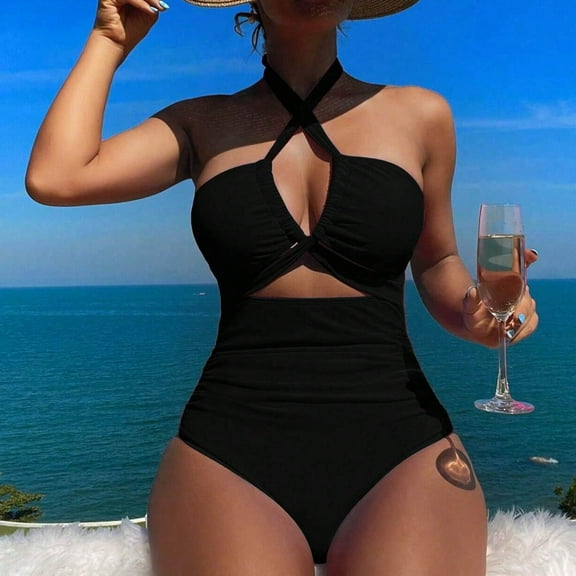 Wancir Women Sexy Solid Color Neck Strap Bikini Swimsuit Swim Tops Women for Beach/Pool