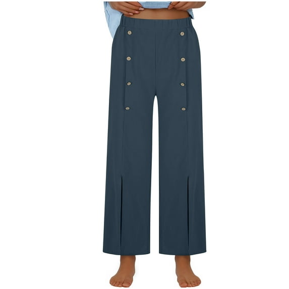 Wancir Women Summer High Waisted Cotton Pants Wide Leg Long Lounge Pant Trousers with Pocket