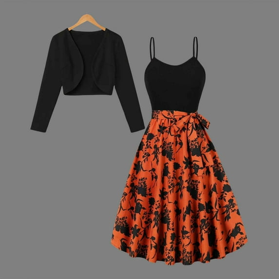 Wancir Women Vintage Audrey Retro Rockabilly Prom Dress Cocktail Party Swing Dress andCamisole V-Neck Top Two Piece-Sets