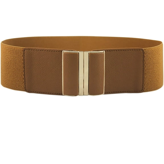 Wancir Women Wide Elastic Waist Belt for Dresses Fashion Gold Buckle Stretchy Leather Waistband for Ladies