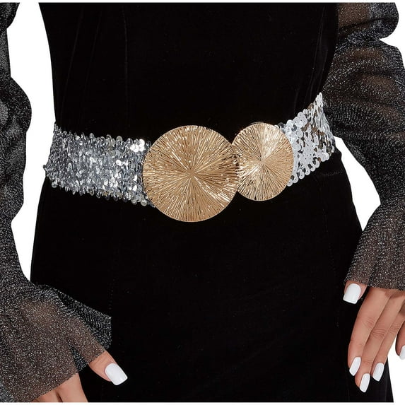 Wancir Women Wide Stretchy Waist Belt with Round Buckle Retro Cinch Elastic Waistband for Ladies Dress Decoration